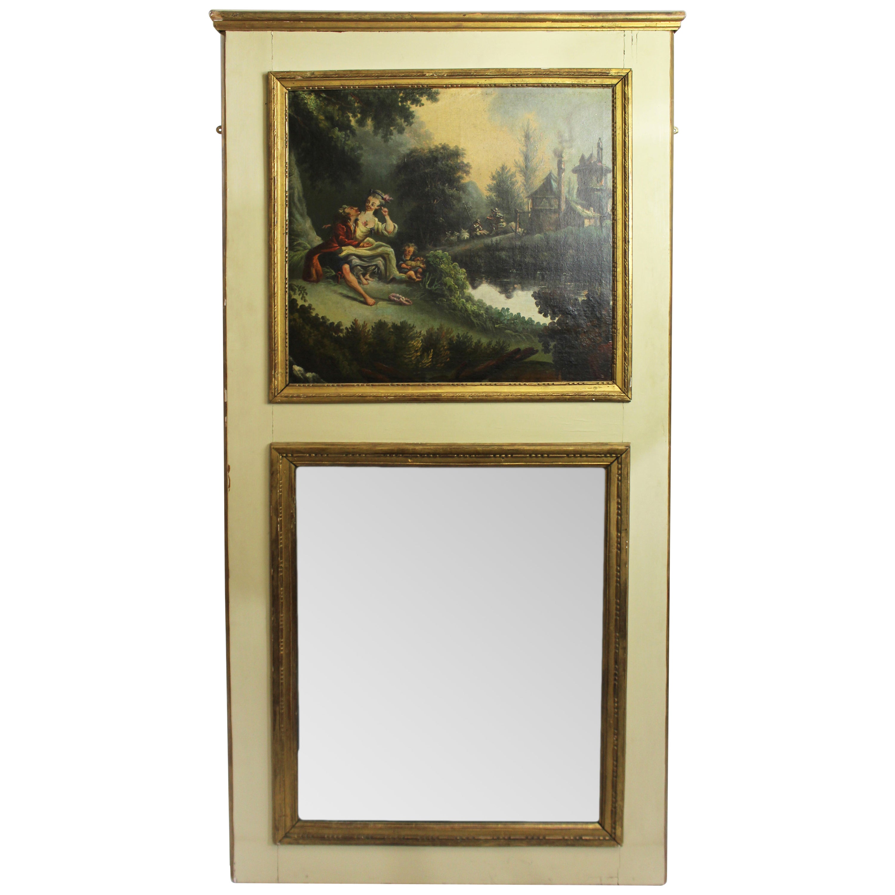 Tall French Antique Chateau Trumeau Mirror c.1890 For Sale