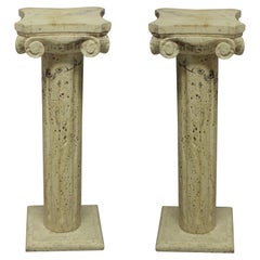 Pair of Midcentury Travertine Marble Column Pedestals