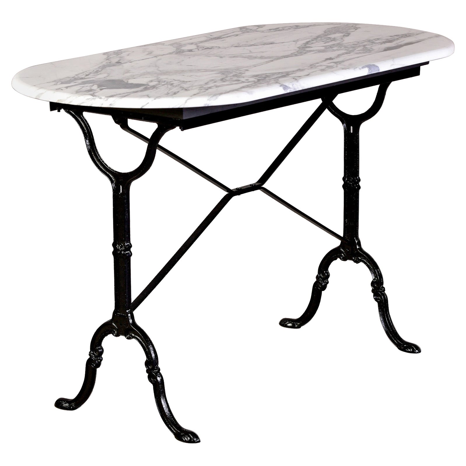 Early 20th C French Bistro Table with Iron Base and Carrara Marble Top