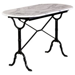 Antique Early 20th C French Bistro Table with Iron Base and Carrara Marble Top