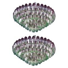 Vintage Poliedri Pink and Green Murano Glass Chandelier, 1970