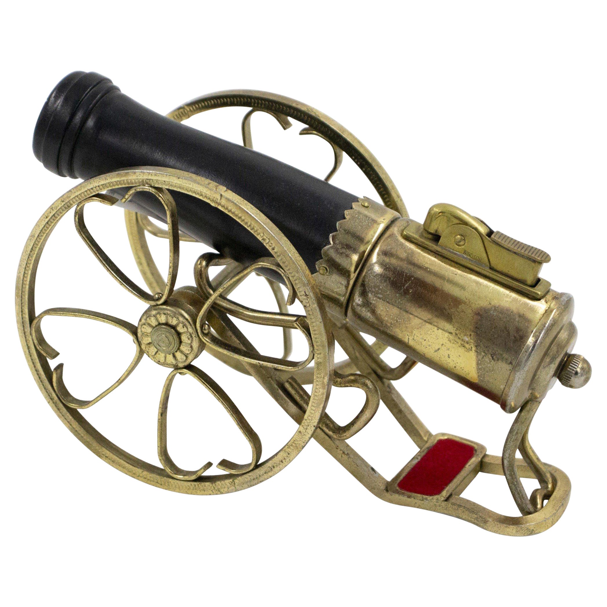 Vintage Cannon Shaped Iron and Brass Table Lighter