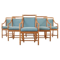 Set of Six McGuire Rattan Target Dining Armchairs