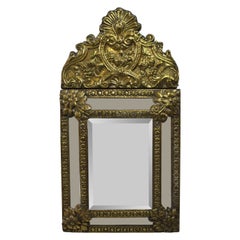Small 19th C. French Repoussé Brass Cushion Mirror