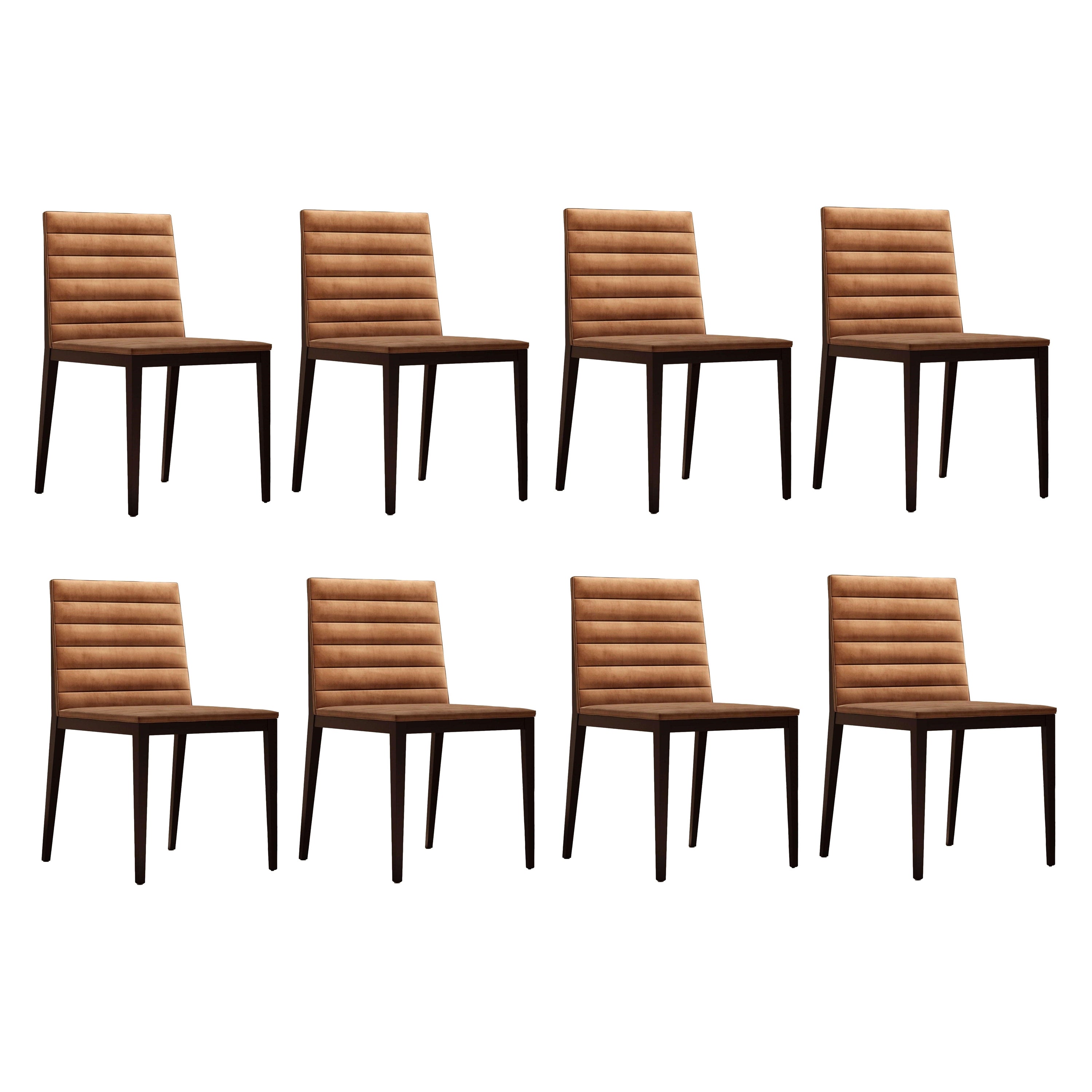 8 chaises de salle à manger, surpiqûres horizontales/pieds fuselés