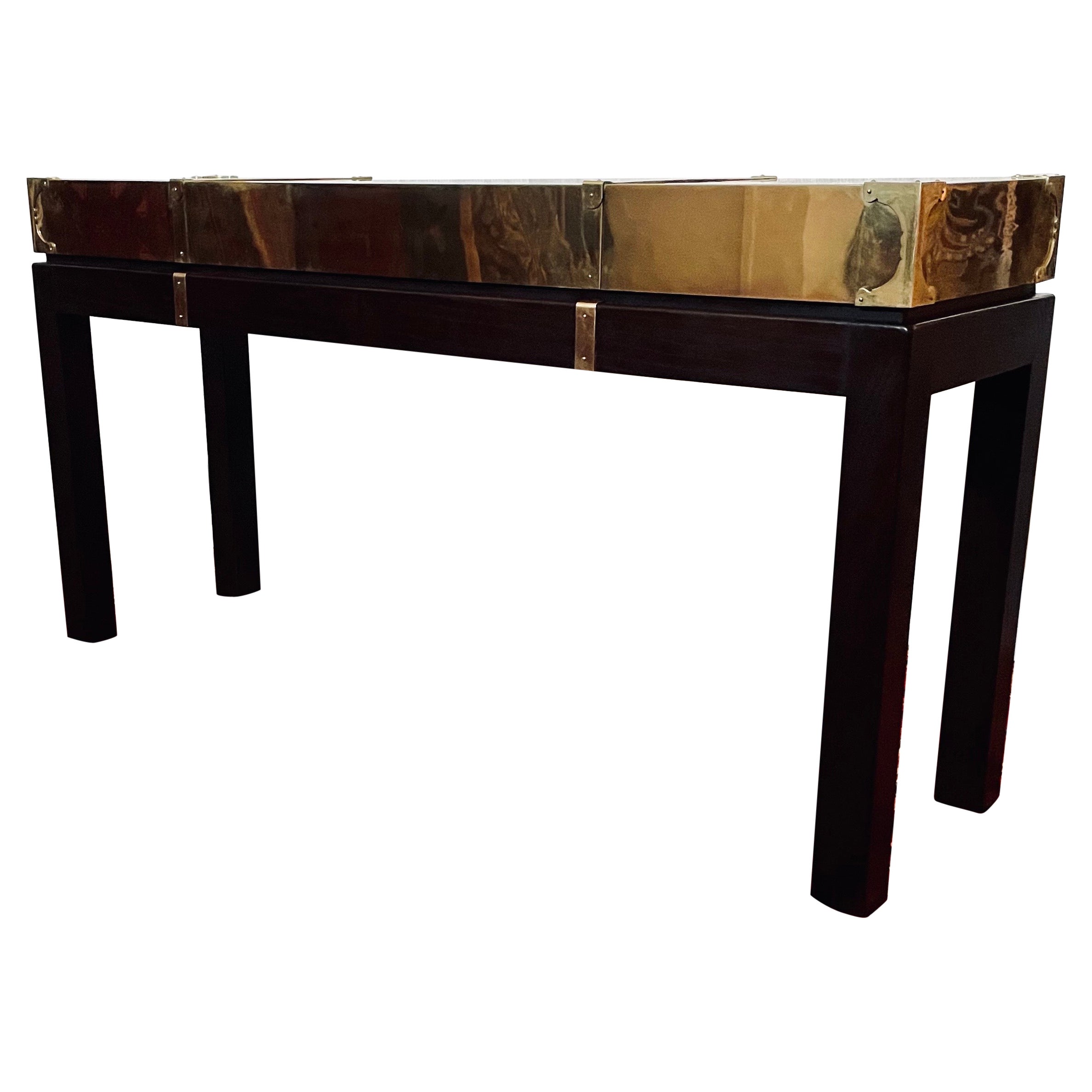 Sarreid Brass Console/ Sofa Table with Solid Oak Base