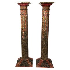 Pair of Hand Made Stone and Glass Mosaic Pedestal Columns