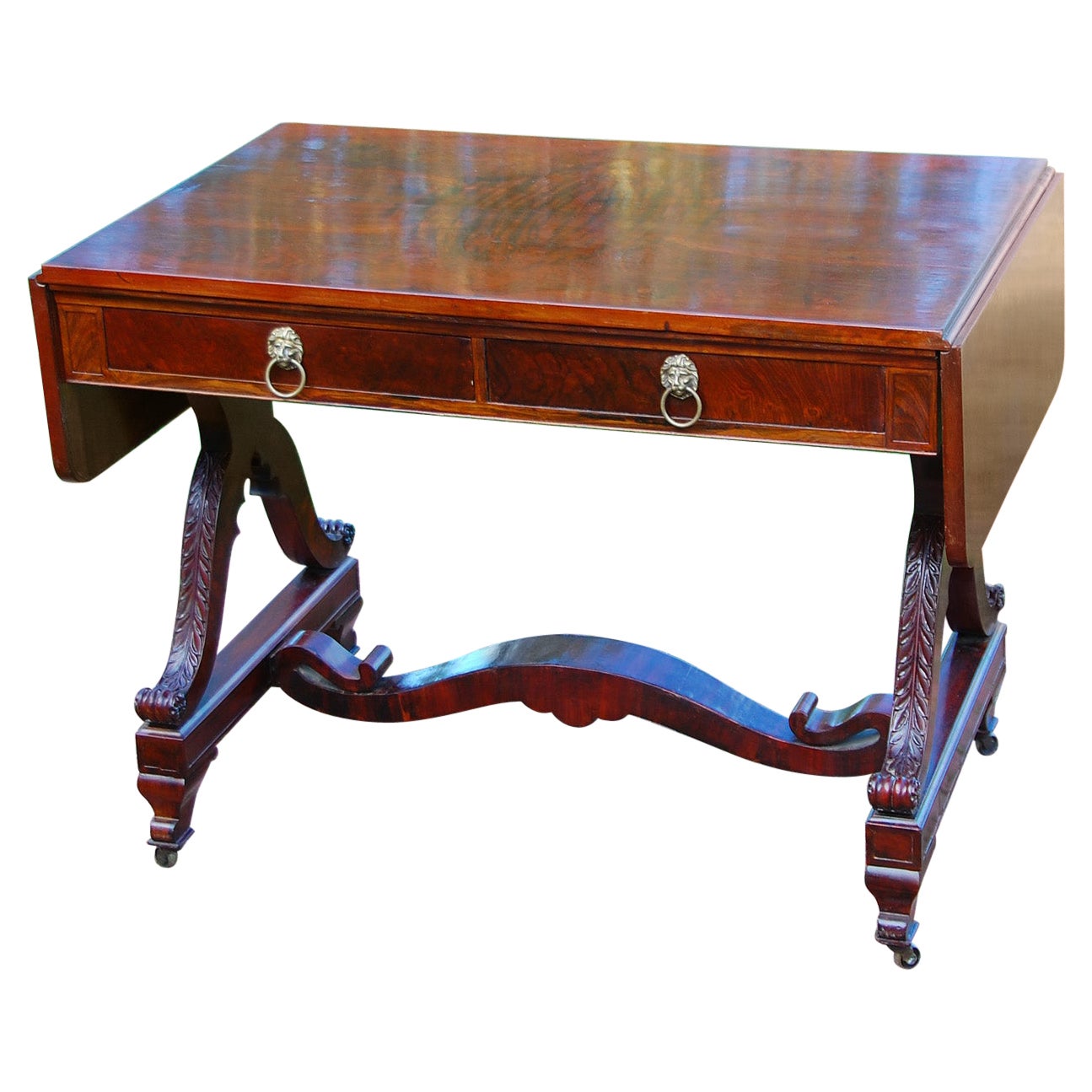 American Federal Period Rosewood Sofa Table with Acanthus Leaf Carving