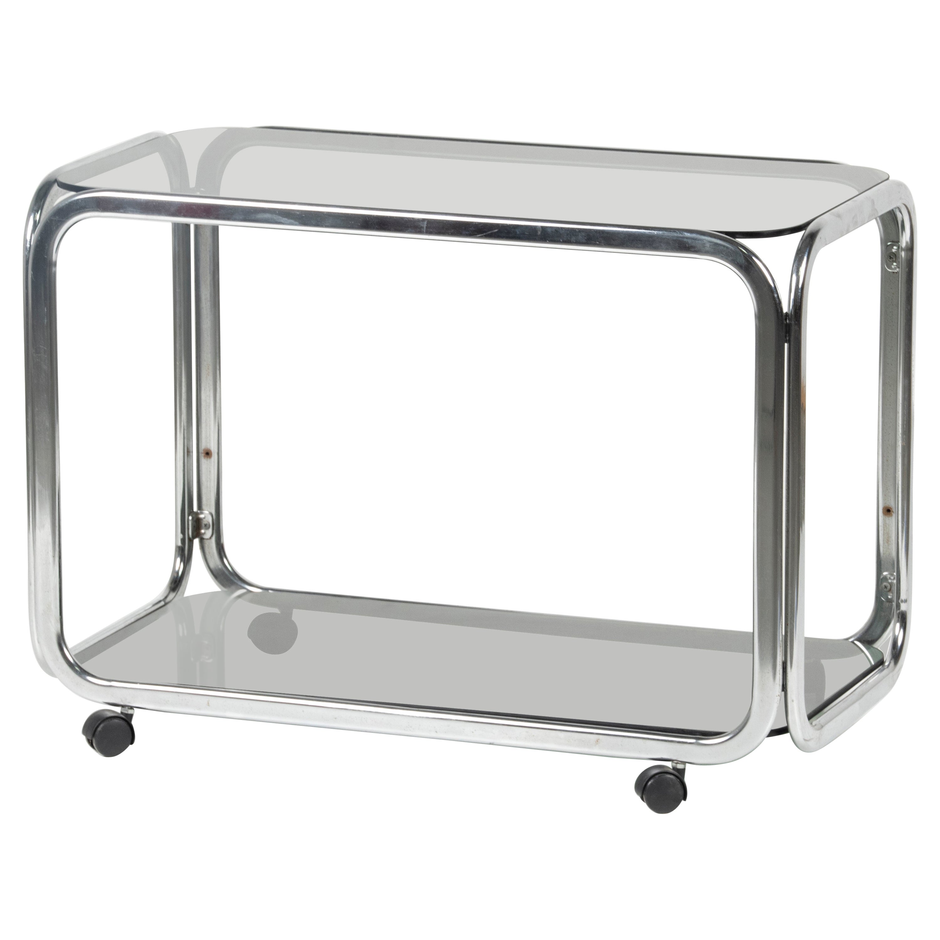 Mid-20th Century Chrome Bar Cart Smoked Glass For Sale