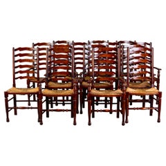 Set 14 Tall French Country Chairs with Woven Rush Seats