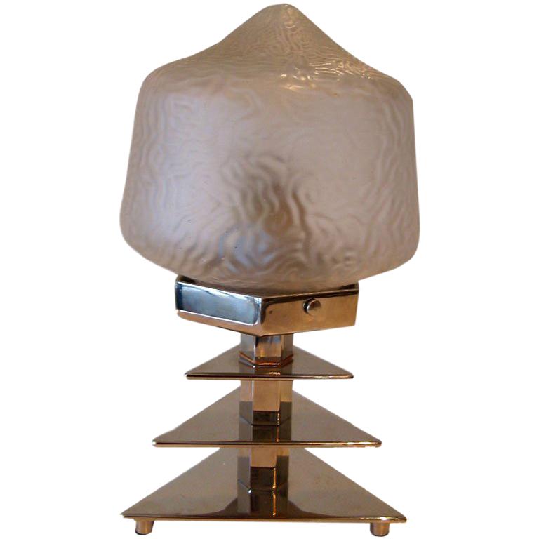 French Art Deco Glass and Chrome Sculptural Table Lamp