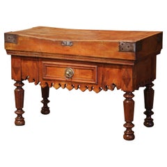 19th Century French Carved Beech and Iron Butcher Block