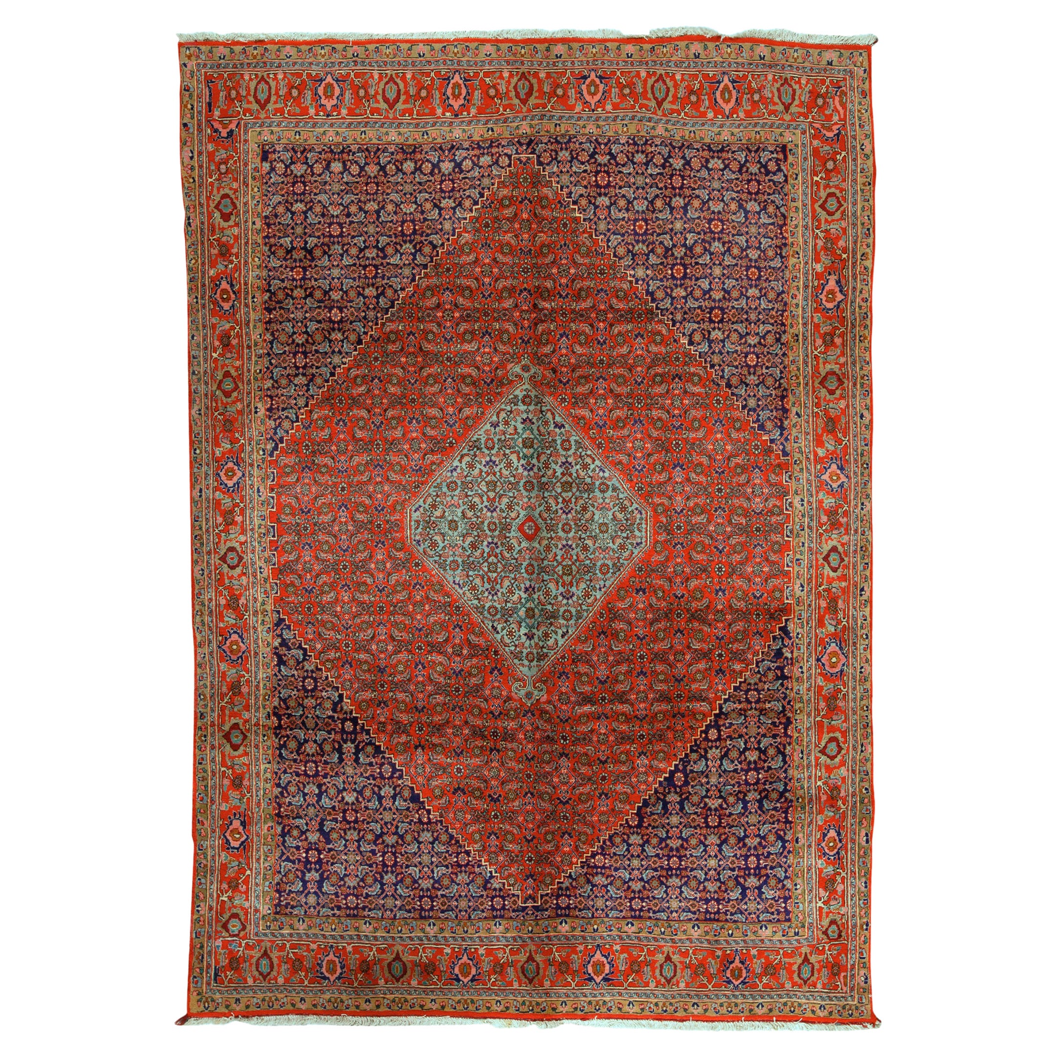 Ancien tapis persan traditionnel tissé à la main de luxe en laine rouge/bleu marine