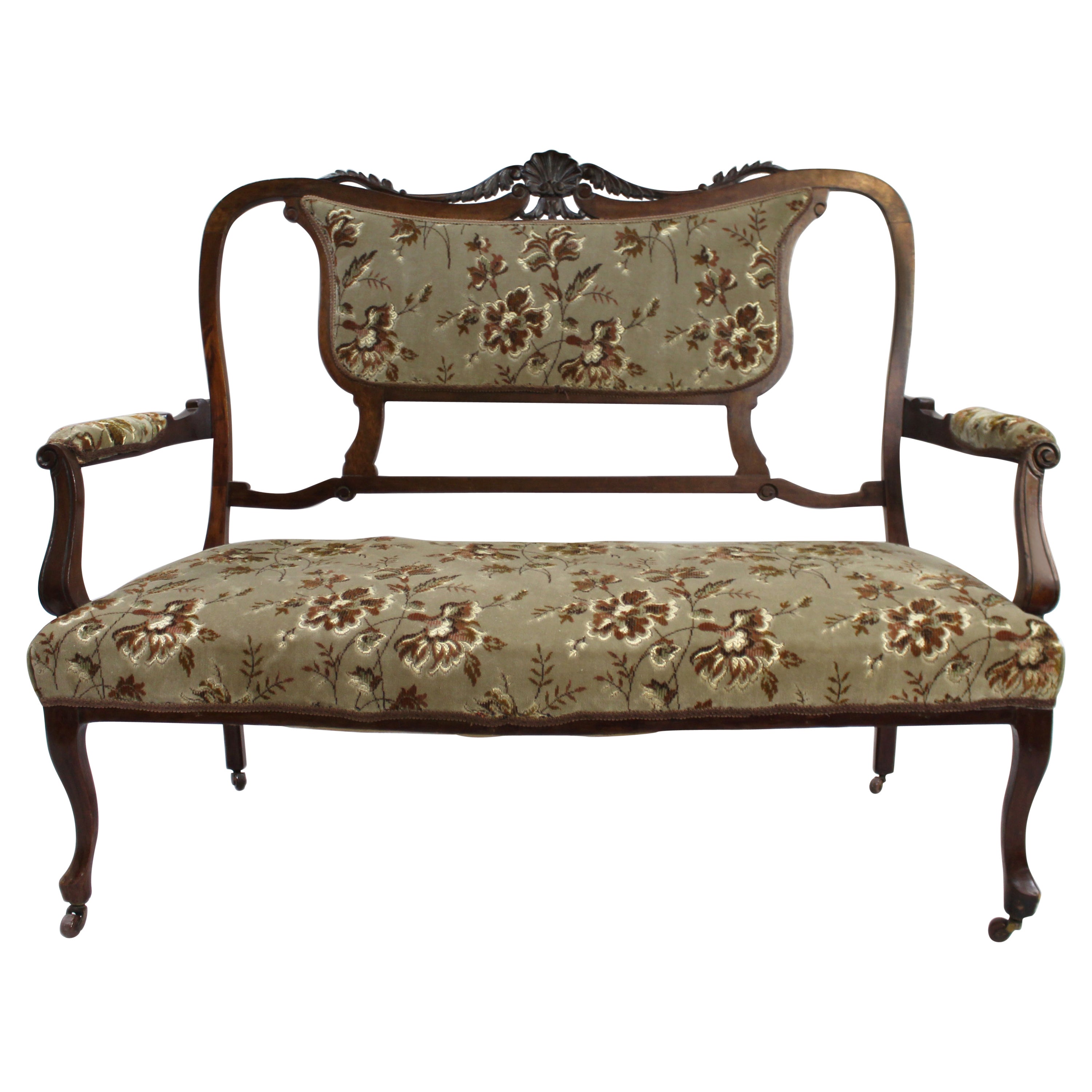 Late Victorian Walnut Framed Upholstered Two Seater Sofa For Sale