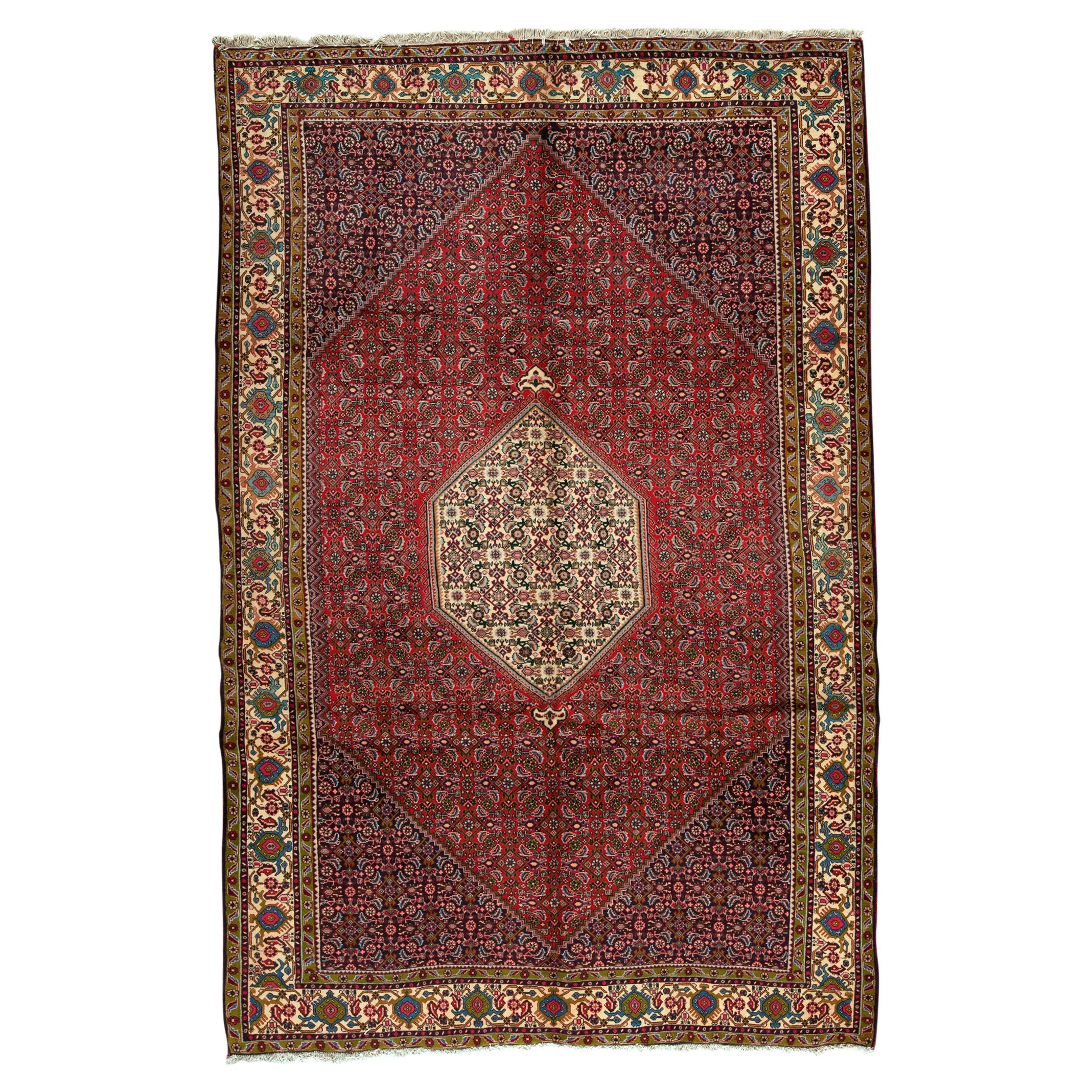 Antique Persian Fine Traditional Handwoven Luxury Wool Red / Ivory Rug
