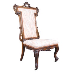 Antique Victorian Carved Walnut Upholstered Chair