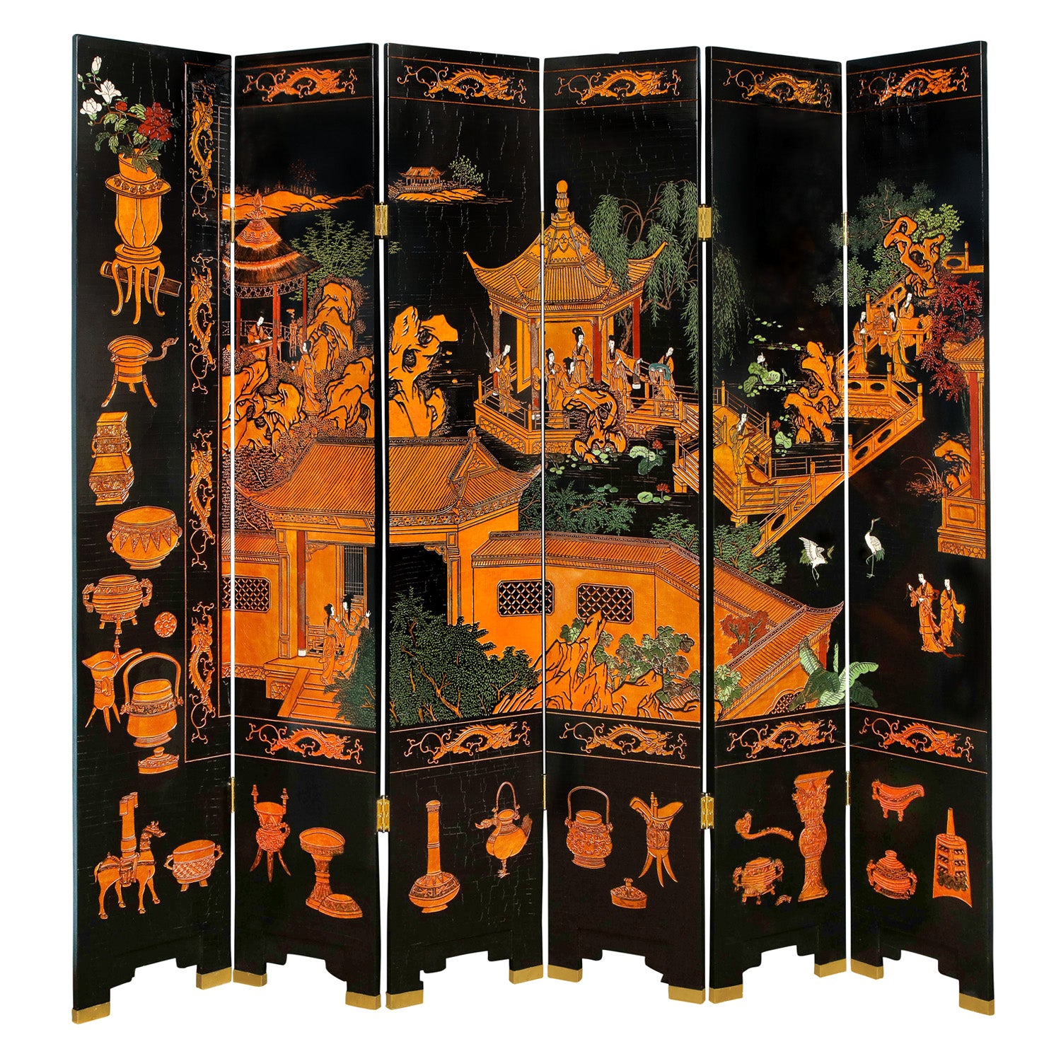 Large 6 Panel Artisan Chinese Screen Sold Through Karl Springer, 1980s