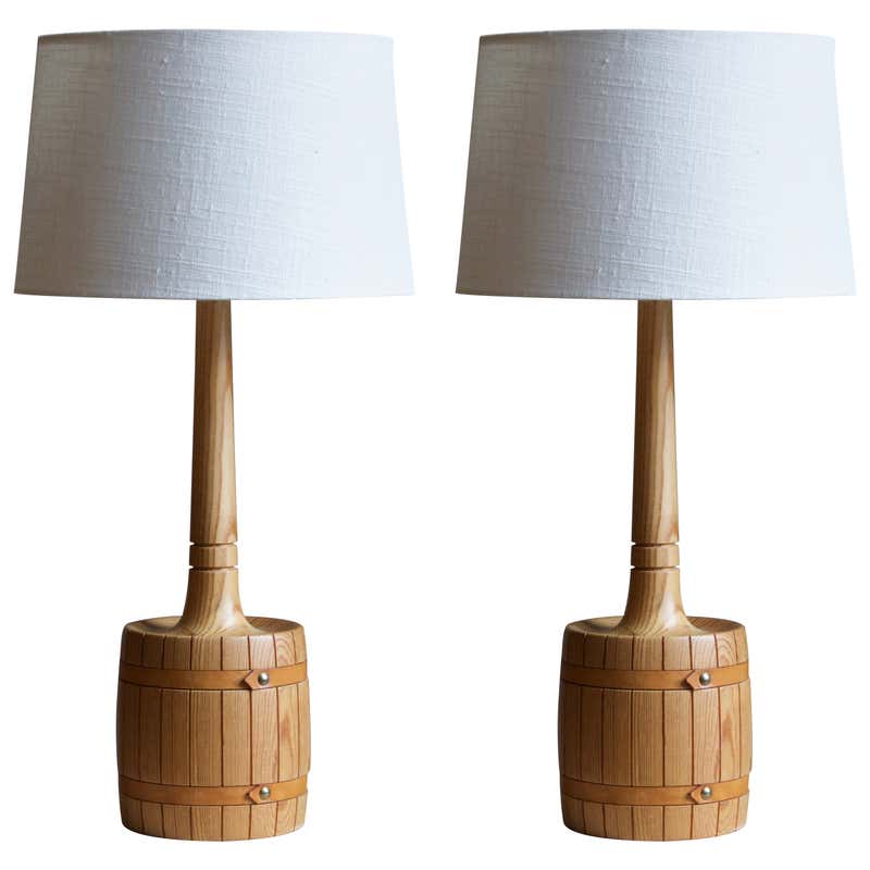 Swedish, Very Small Table Lamp, Solid Pine, Fabric, Sweden, c. 1970s at ...
