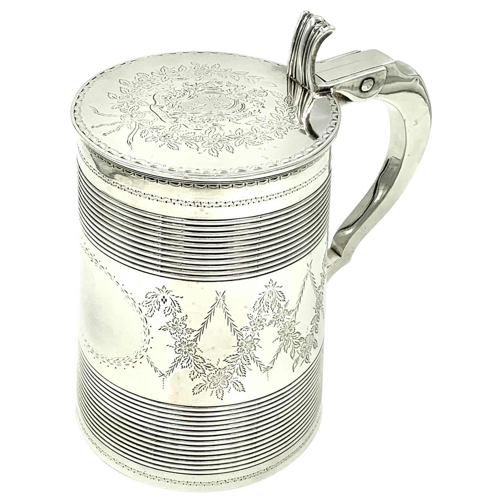Antique 18th Century Large George III Sterling Silver Armorial Tankard, 1806