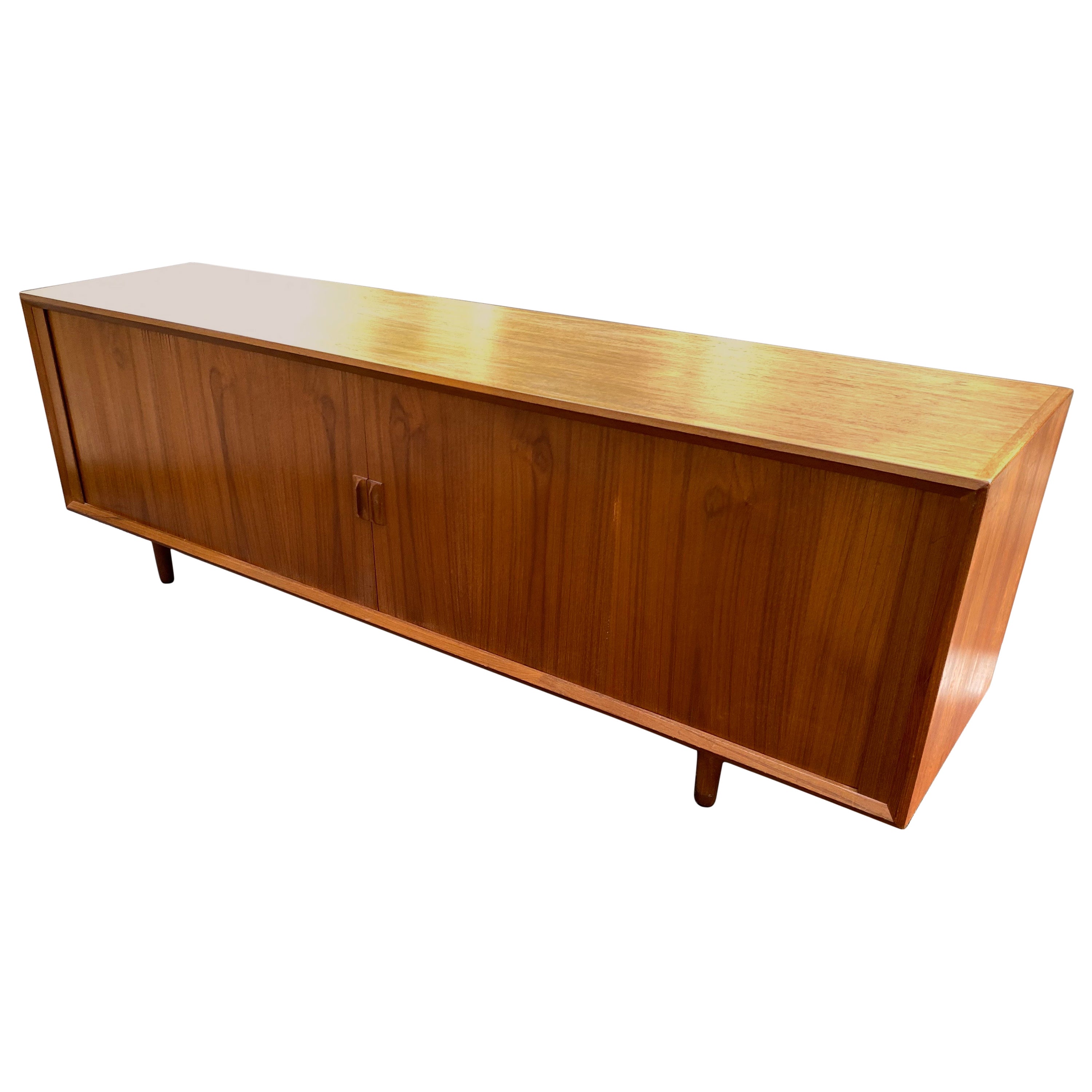 Danish Extra Low Teak Tambour Door Credenza by Svend Aage Larsen