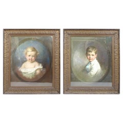Pair of Early 20th C. Emily Eyres 'British' Pastel Portraits of Children