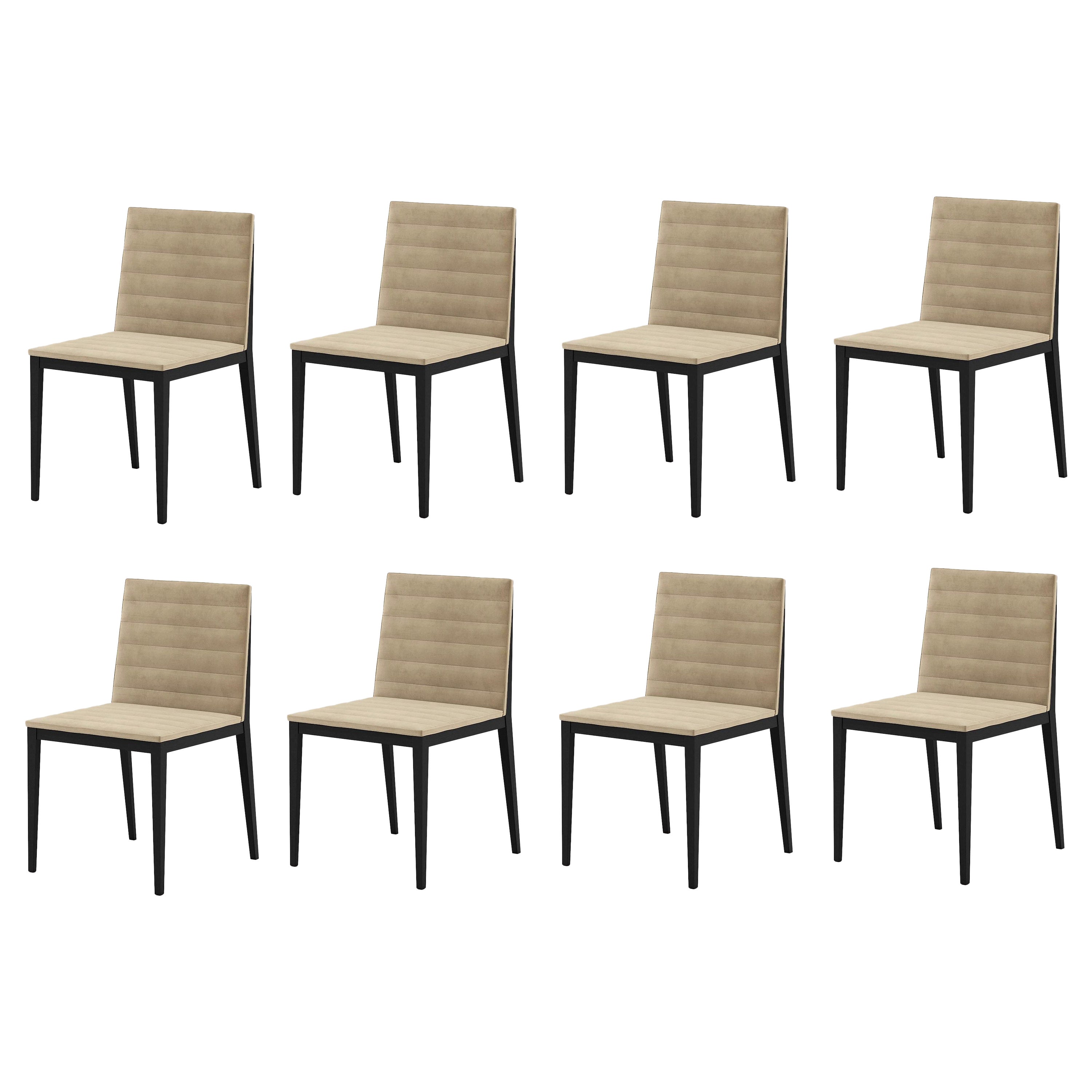 8 Dining Chairs, Horizontal Stitching/Fumed Legs