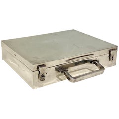 Vintage Large Heavy Sterling Silver Box Modelled as a Suitcase by Whalker & Hall, 1939