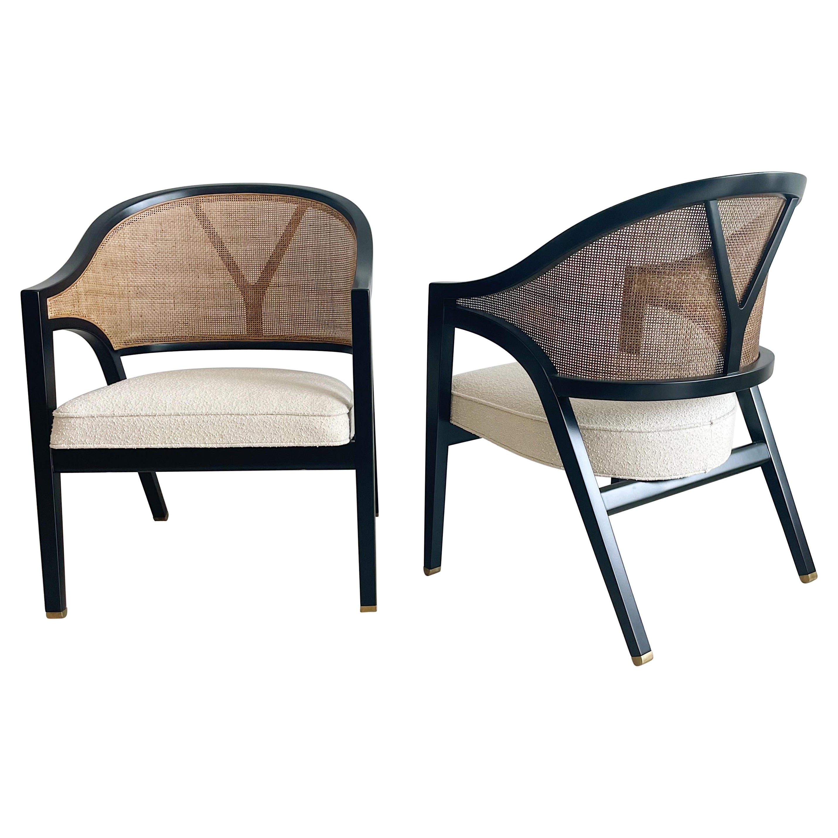 Dunbar Cane Y Back Captains Chairs by Edward Wormley, a Pair