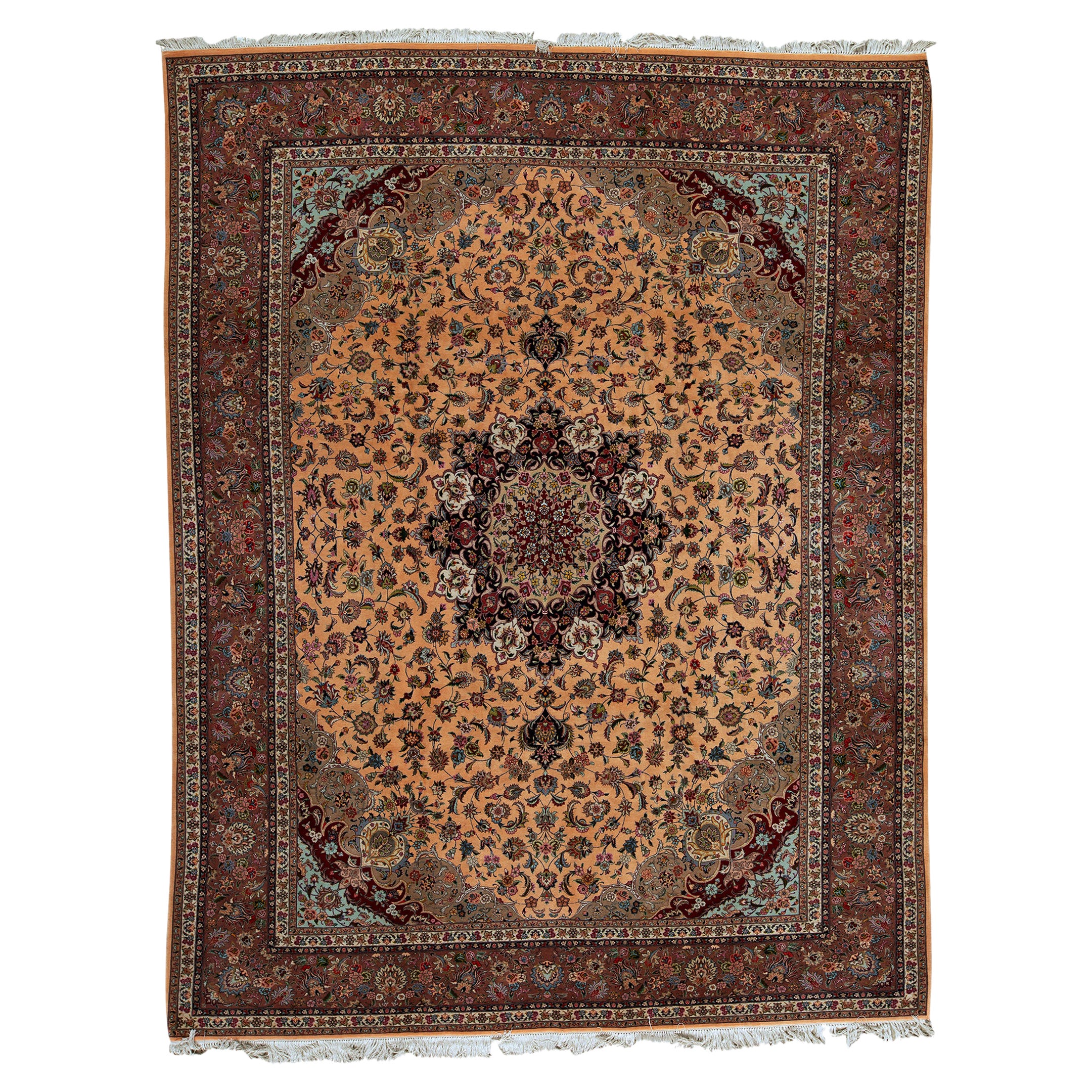 Antique Persian Fine Traditional Handwoven Luxury Wool Gold / Rust Rug For Sale