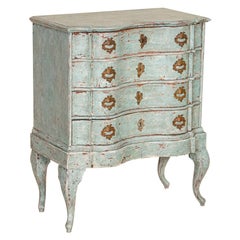 Antique Small Blue Painted Chest of Drawers Nightstand