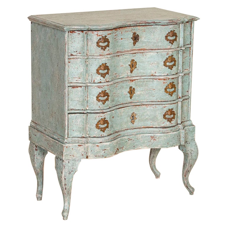 Antique Small Blue Painted Chest of Drawers Nightstand at 1stDibs
