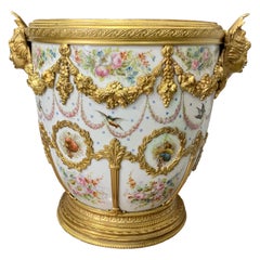 19th Century French Sevres Gilt Bronze Mounted Cache Pot