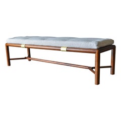 Walnut and Brass Bench with Ivory Boucle Cushion, ca. 1960