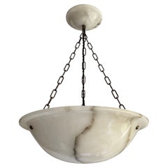 Striking Antique Flushmount / Pendant with Matching Alabaster Shade and Canopy