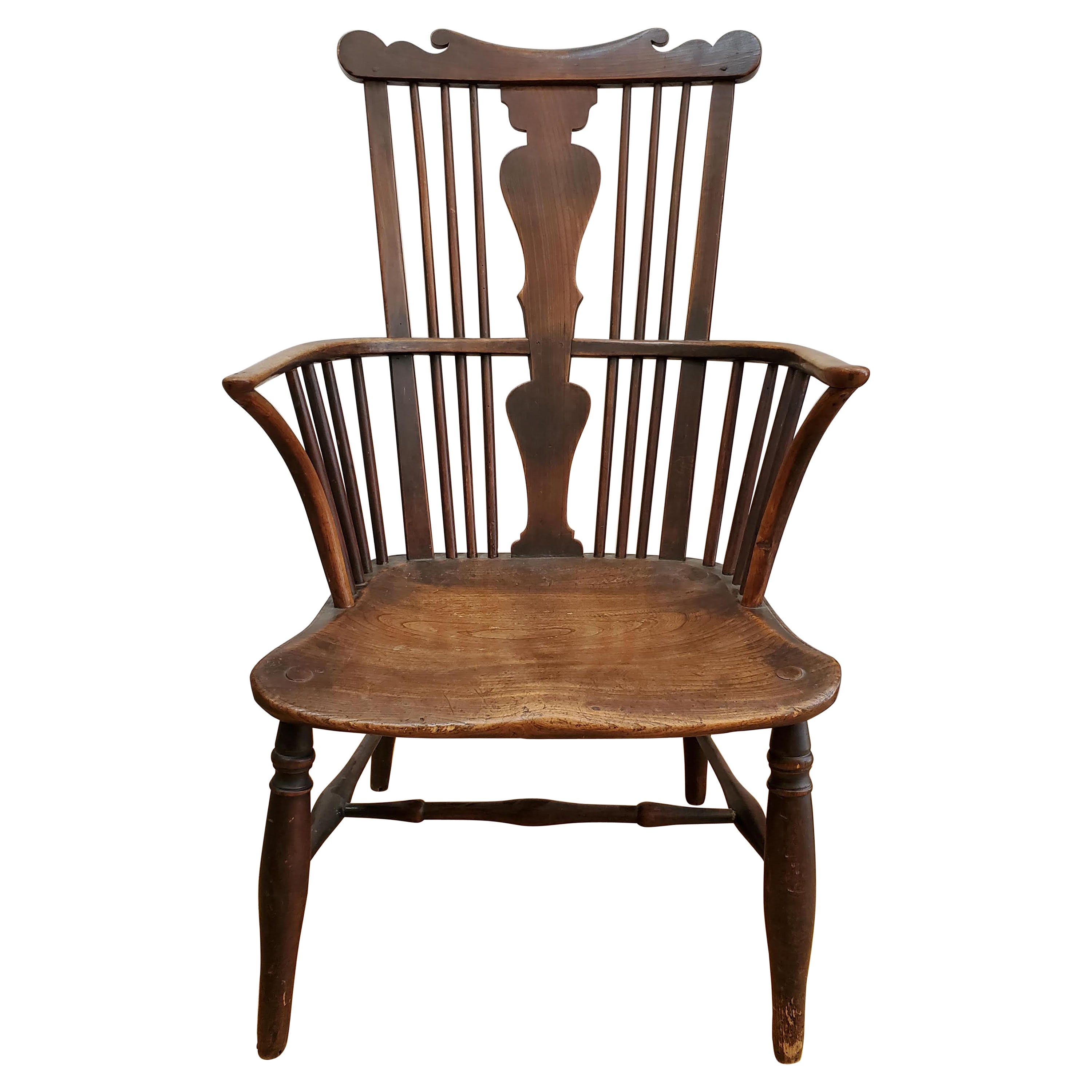 Small 18th Century English Comb Back Windsor Armchair Made of Elm, Ash & Walnut
