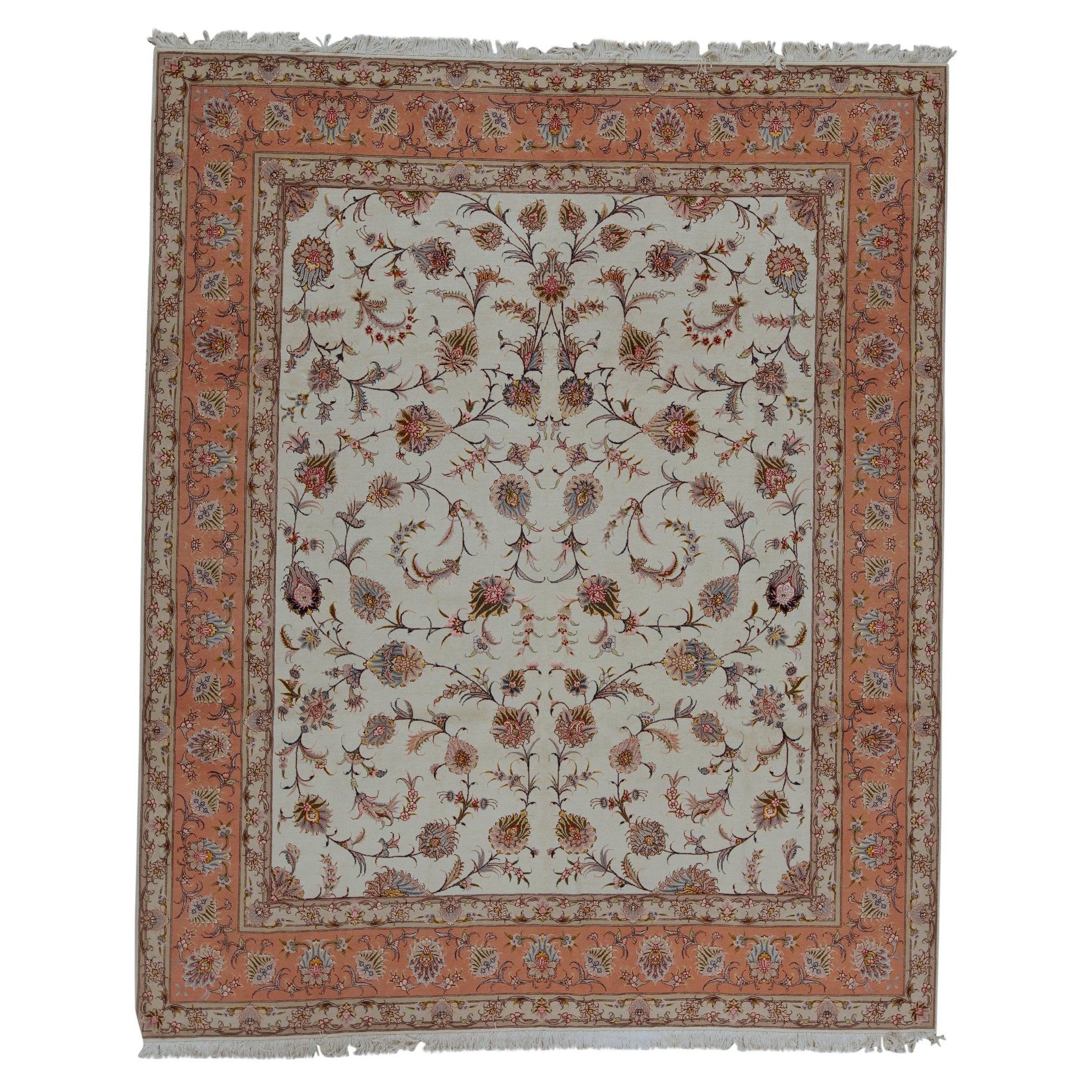 Antique Persian Fine Traditional Handwoven Luxury Wool Ivory / Rose Rug For Sale