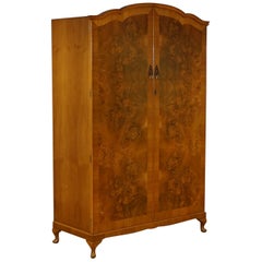 Stunning Vintage Burr Walnut Double Wardrobe with Queen Anne Legs Part of Suite