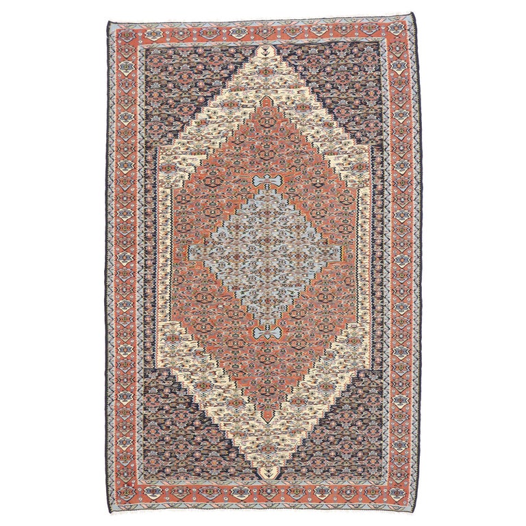 Vintage Persian Senneh Kilim Rug with Farmhouse Cottage Style For Sale