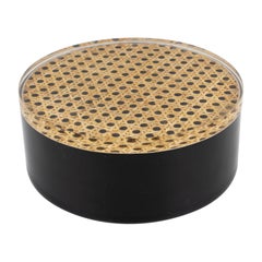Black Lucite and Rattan Box, Italy 1970s