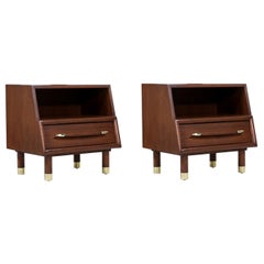 Mid-Century Night Stands with Brass Accents by John Keal for Brown Saltman