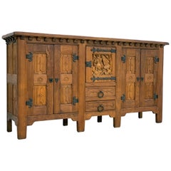 Monumental Oak Mission Colonial Style Hand Carved Sideboard