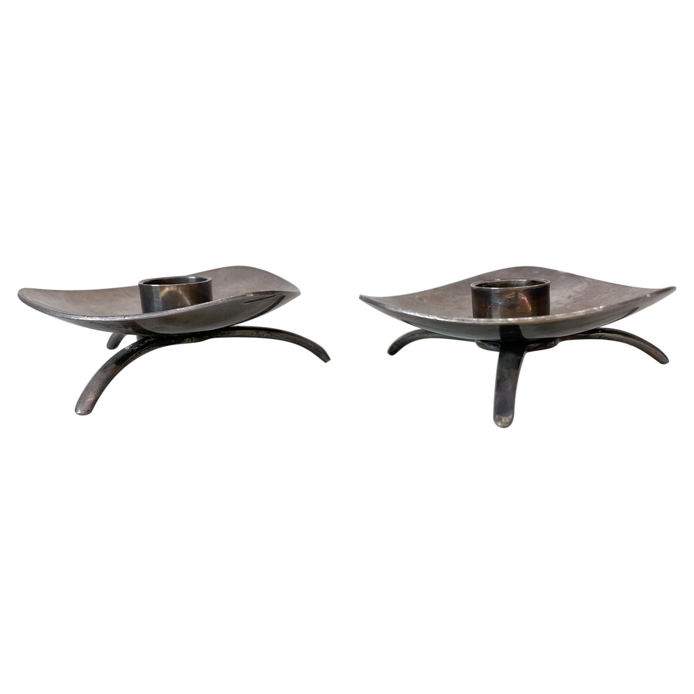 Pair Modernist Silver Plated Candle Holders by Carl Cohr ATLA Denmark, 1960s