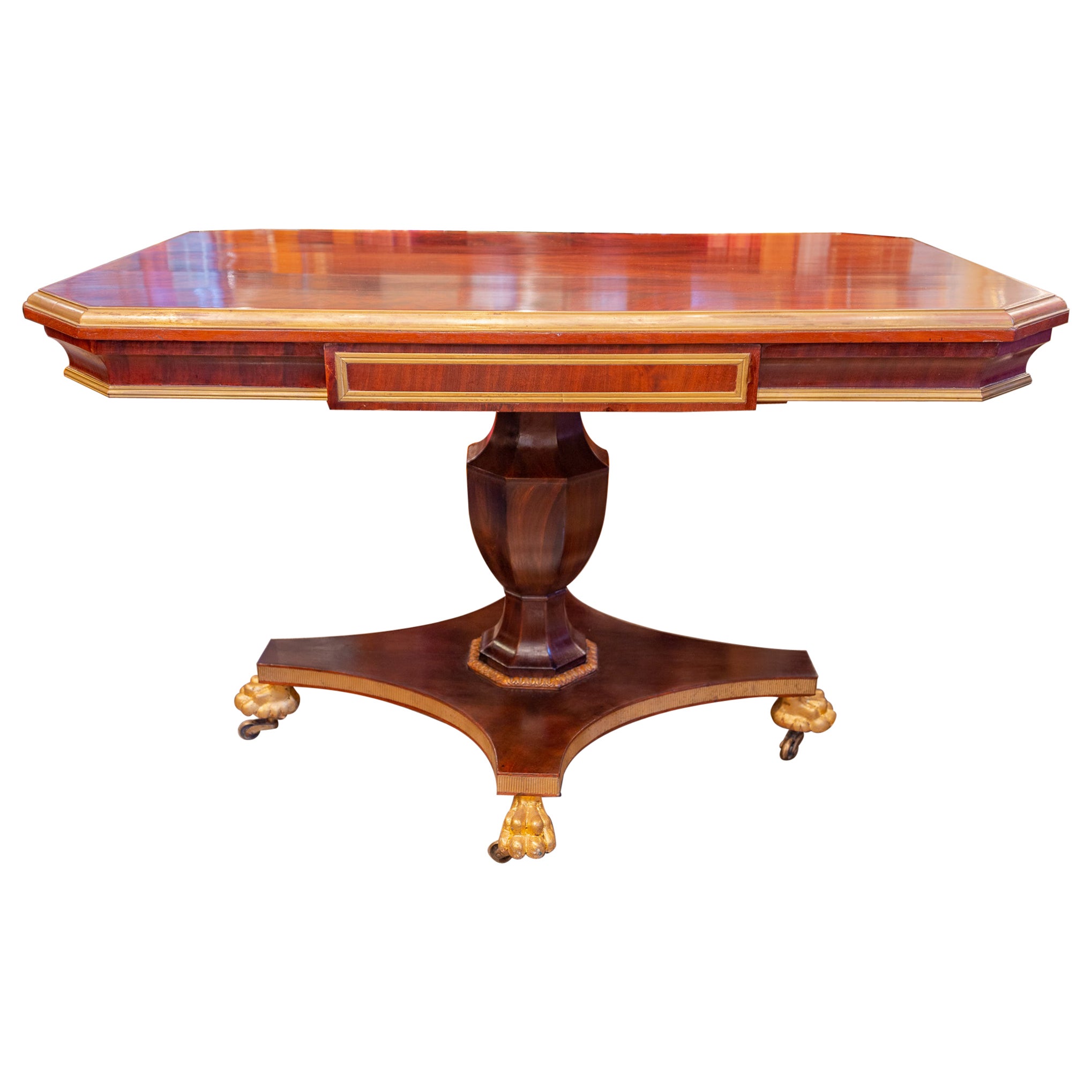 Fine 19th Century Russian Mahogany and Gilt Brass Pedestal Base Library Table 