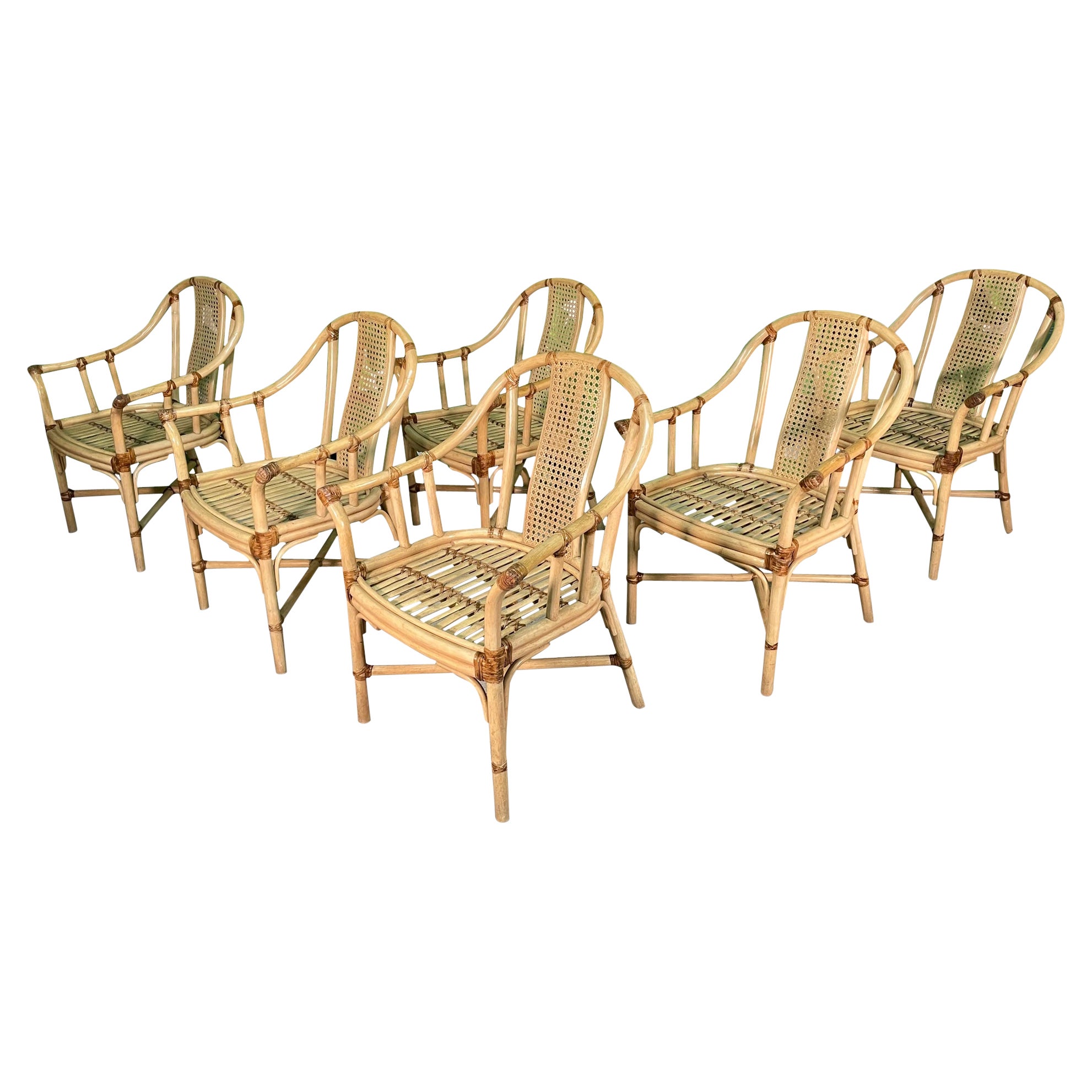 Bamboo Rattan Dining Chairs by Drexel Heritage, Set of 6