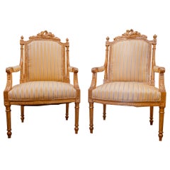 Fine Pair of Late 19th Century French Louis XVI Gilt Fauteiuls