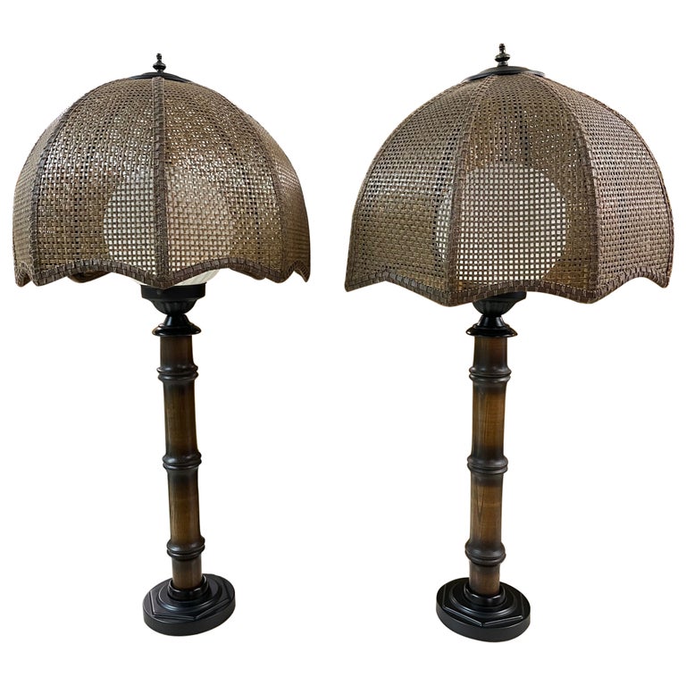 Faux Bamboo Cane Shade Table Lamps For Sale at 1stDibs