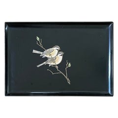Inlaid Wood Birds / Sparrows Tray by Couroc California