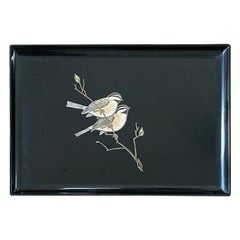 Retro Inlaid Wood Birds / Sparrows Tray by Couroc California