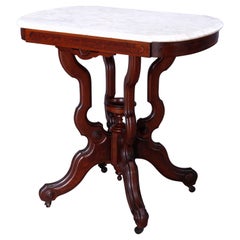 Antique Eastlake Walnut & Burl Marble Top Parlor Table, circa 1890