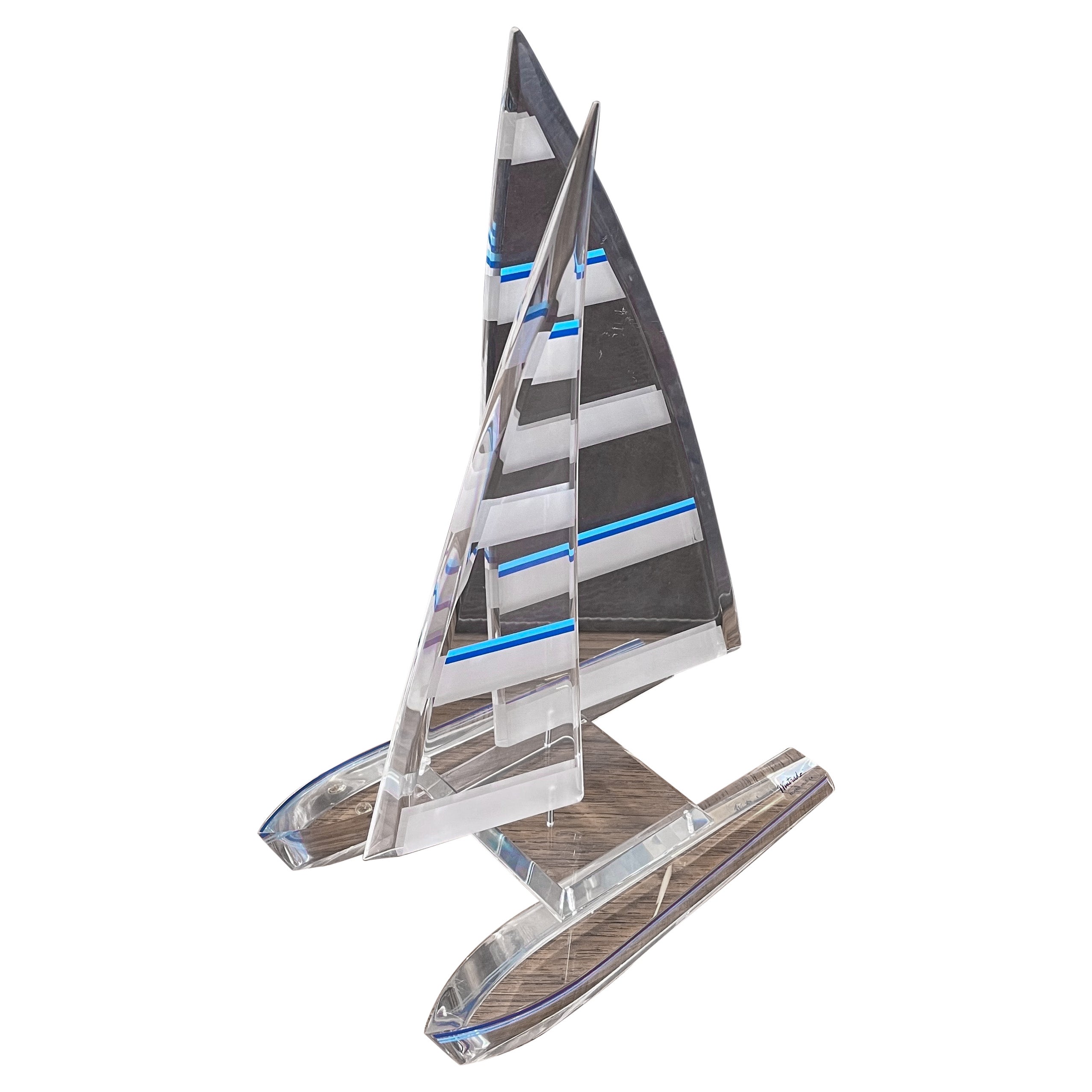 Lucite Sailboat / Catamaran Sculpture by Wintrade of Beverly Hills For Sale